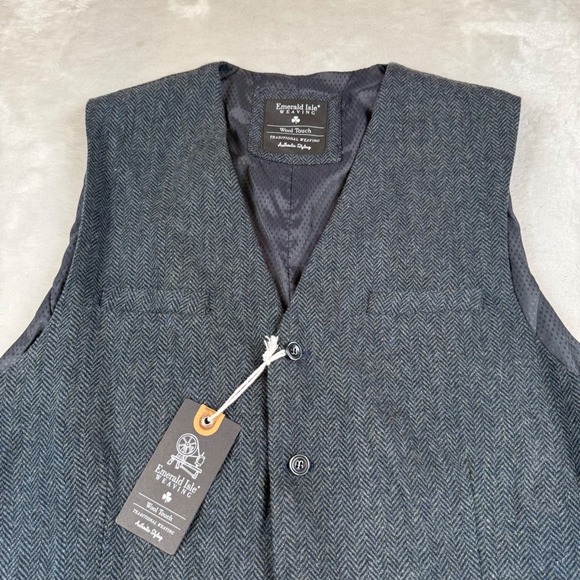 Emerald Isle Weaving Mens Navy Herringbone Wool Touch Waistcoat Vest Size XXL - Picture 10 of 10